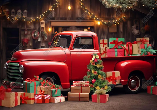 Red Christmas Truck Backdrop - Gatsby Backdrop