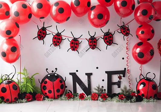 Red Ladybug 1st Birthday Balloons Backdrop - Gatsby Backdrop