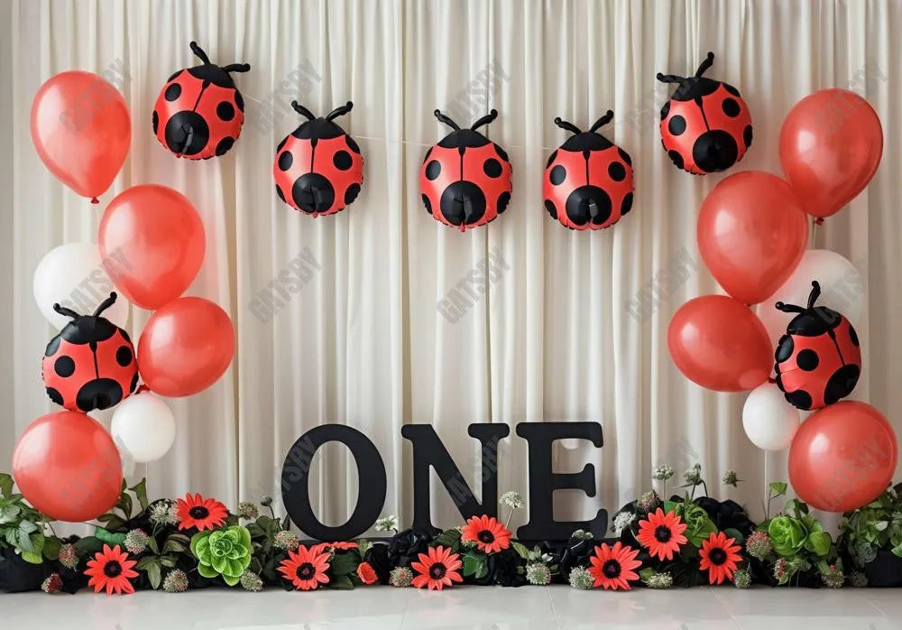 Red Ladybug ONE Birthday Backdrop - Gatsby Backdrop