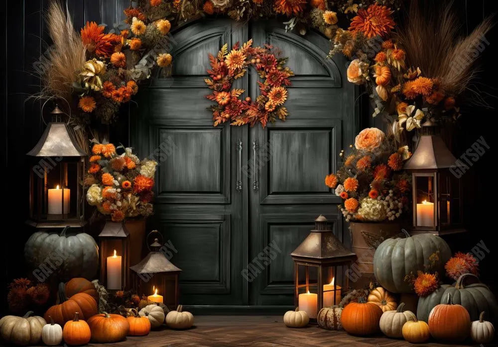 Retro Boho Black Autumn Pumpkin Door Backdrop - Gatsby Backdrop