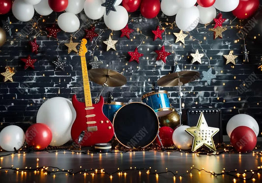 Rockstar Music Band Stars Birthday Backdrop - Gatsby Backdrop