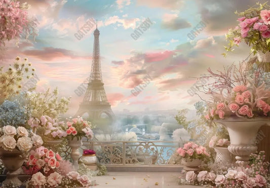 Romantic Spring Eiffel Tower Backdrop - Gatsby Backdrop