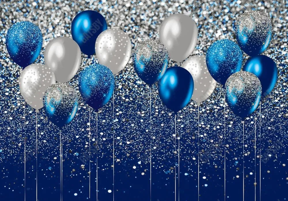 Royal Blue and Silver Balloons Backdrop - Gatsby Backdrop