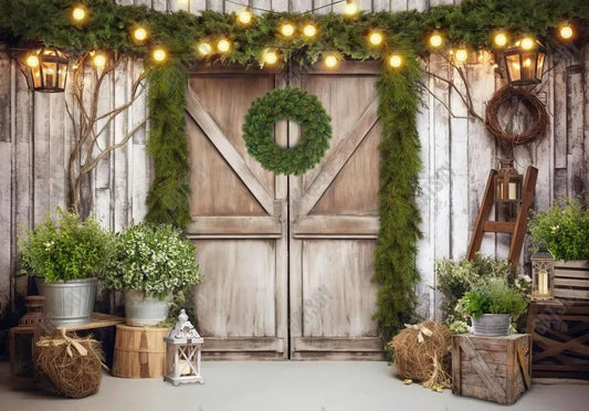 Rustic Christmas Wood Barn Door Photography Backdrop - Gatsby Backdrop