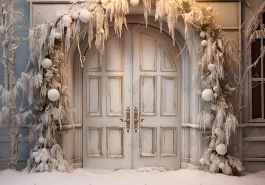 Rustic White Christmas Door Photography Backdrop - Gatsby Backdrop