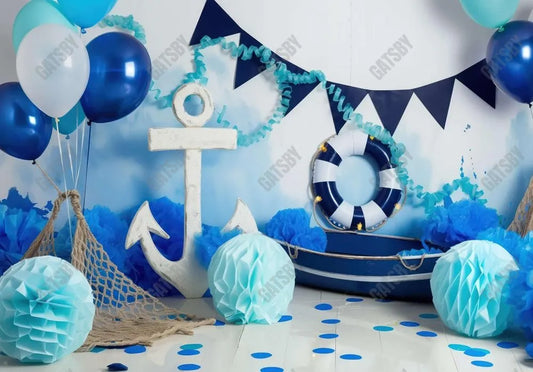 Sailing Trip Blue Birthday Backdrop - Gatsby Backdrop