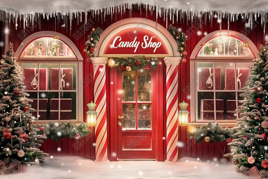 Santa Claus Lane Candy Shop Photography Backdrop GBSX-99889 - Gatsby Backdrop