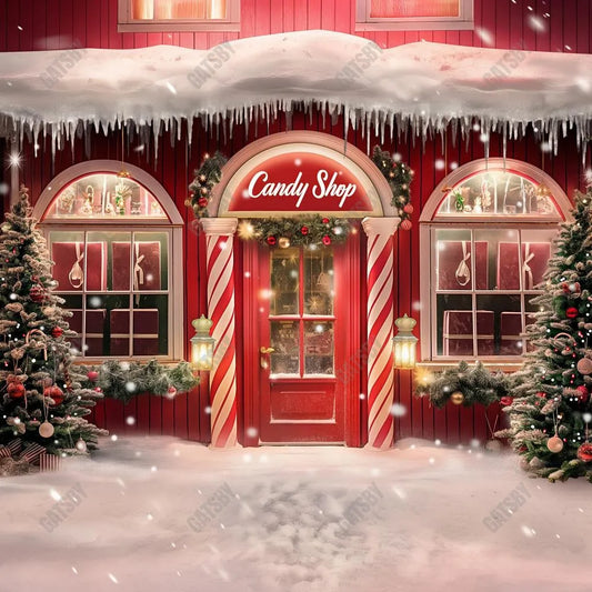 Santa Claus Lane Candy Shop Photography Backdrop GBSX-99889 - Gatsby Backdrop