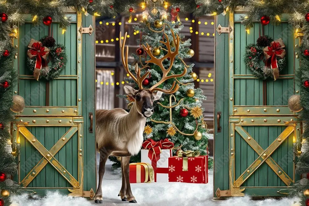 Santa Village Reindeer Barn Photography Backdrop GBSX-99891 - Gatsby Backdrop