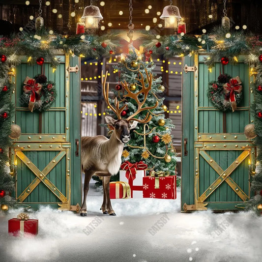 Santa Village Reindeer Barn Photography Backdrop GBSX-99891 - Gatsby Backdrop