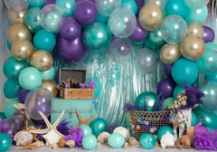 Sea World Mermaid Balloons Party Backdrop - Gatsby Backdrop