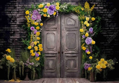 Spring Black Rustic Door Flowers Photography Backdrop - Gatsby Backdrop