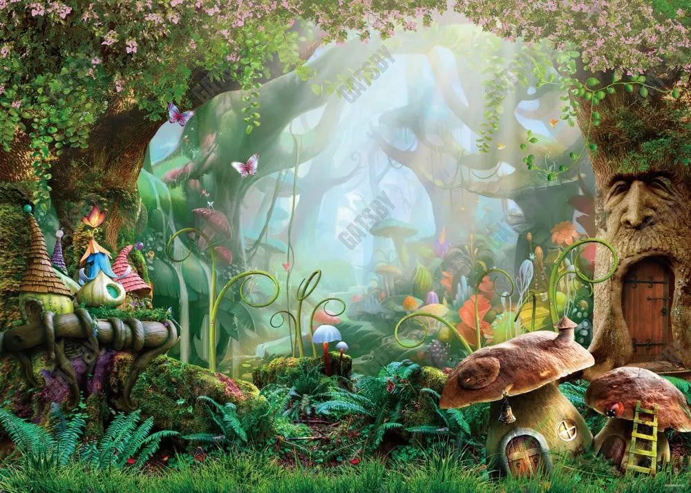 Spring Fairy Tale Mushroom Forest Backdrop - Gatsby Backdrop