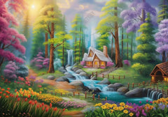 Spring Fairytale Forest Cabin Flowers Backdrop - Gatsby Backdrop