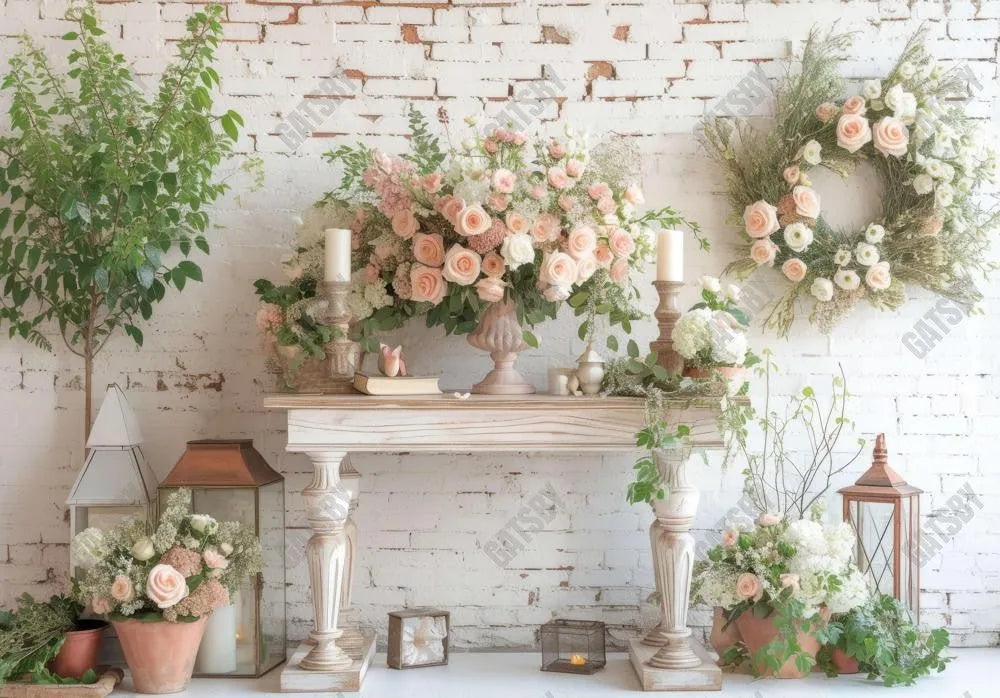 Spring Flower Brick Wall Backdrop - Gatsby Backdrop