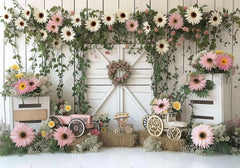 Spring Flower White Wooden Door Backdrop - Gatsby Backdrop