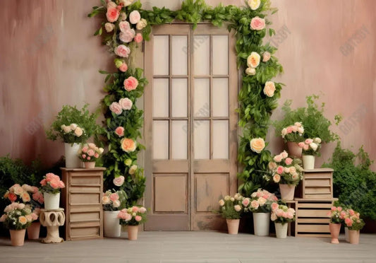 Spring Flower Wooden Door Photography Backdrop - Gatsby Backdrop