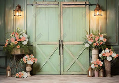 Spring Green Barn Door Flowers Photography Backdrop - Gatsby Backdrop