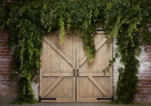 Spring Greenery Leaves Barn Door Backdrop - Gatsby Backdrop