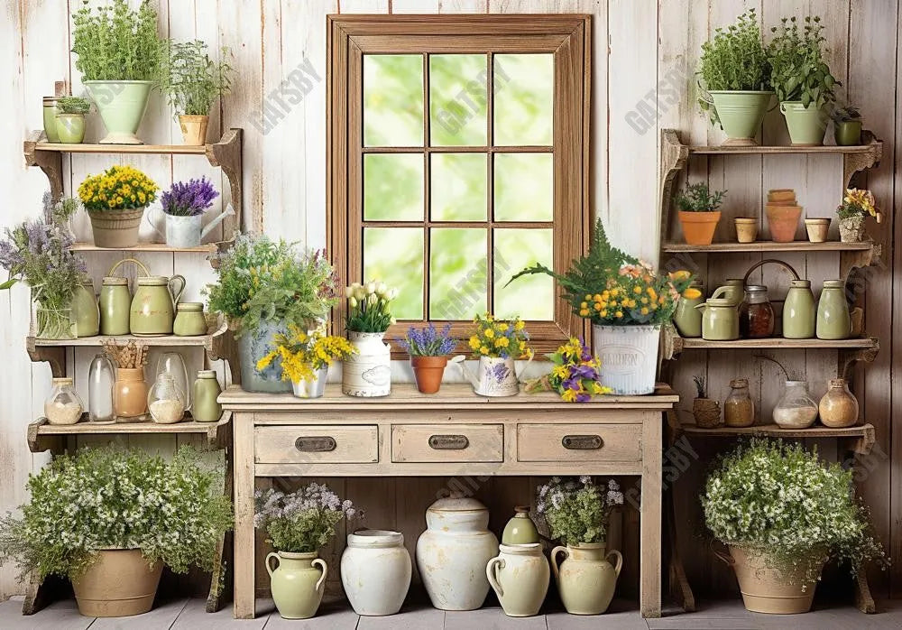 Spring Kitchen Shelf Window Backdrop - Gatsby Backdrop