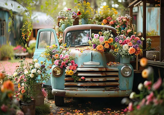 Spring Outdoor Truck Head Flowers Backdrop - Gatsby Backdrop