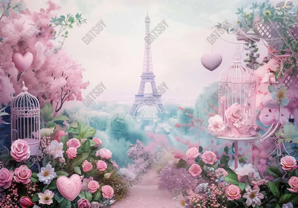 Spring Pink Effiel Tower Backdrop - Gatsby Backdrop