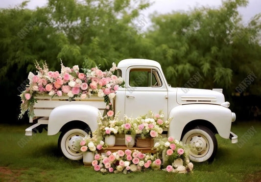 Spring Pink Flowers Truck Backdrop - Gatsby Backdrop