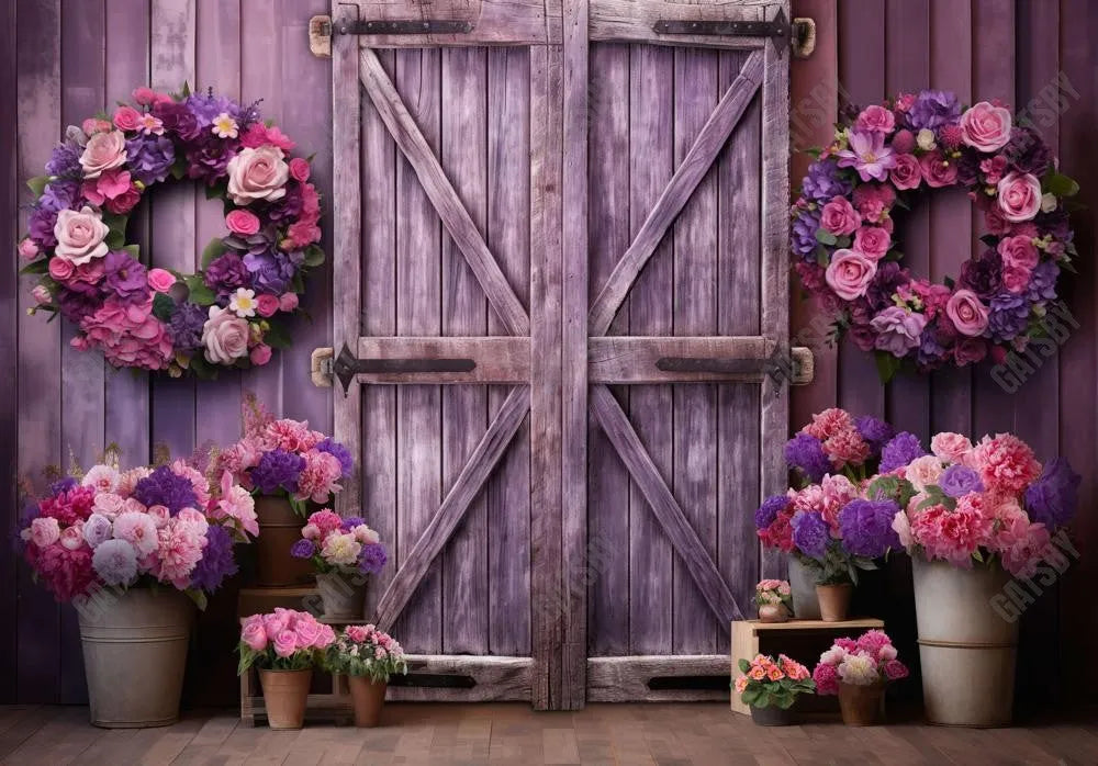 Spring Purple Flower Barn Door Photography Backdrop - Gatsby Backdrop