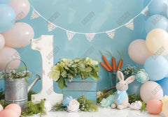 Spring Rabbit 1st Birthday Blue Backdrop - Gatsby Backdrop