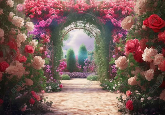 Spring Rose Garden Archway Backdrop - Gatsby Backdrop