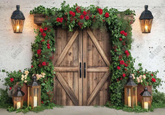 Spring Rose Lamp Wooden Door Backdrop - Gatsby Backdrop