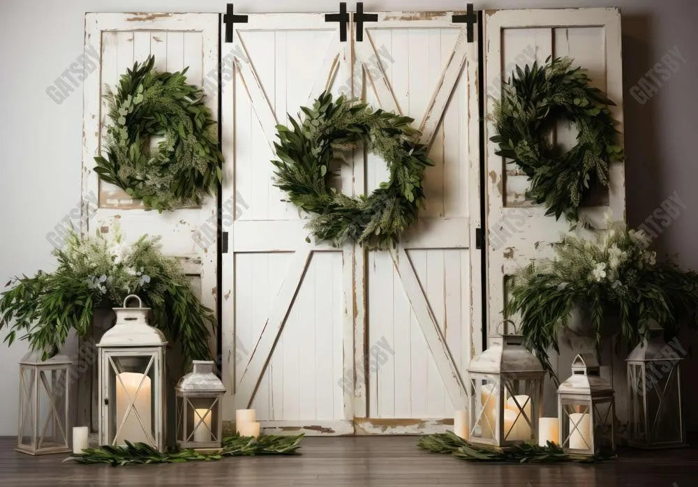 Spring White Barn Door Backdrop - Gatsby Backdrop