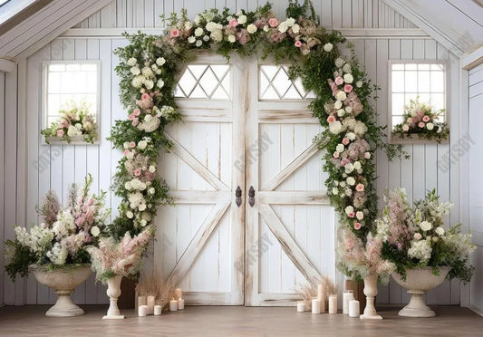 Spring White Flower Barn Door Backdrop - Gatsby Backdrop