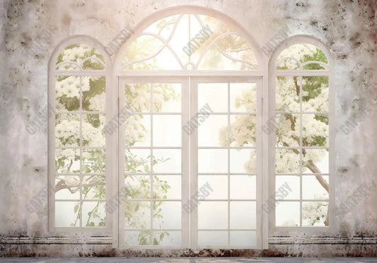 Spring White Flowers Windows Photography Backdrop - Gatsby Backdrop