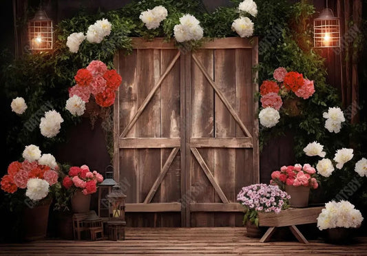 Spring Wood Door Flowers Photography Backdrop - Gatsby Backdrop