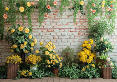 Spring Yellow Flowers Brick Wall Backdrop - Gatsby Backdrop