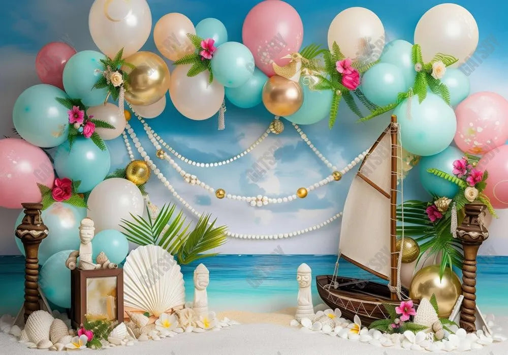 Summer Ballons Arch Photography Backdrop GBSX-99917 - Gatsby Backdrop