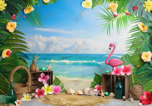 Summer Beach Flamingo Backdrop - Gatsby Backdrop