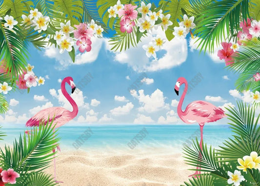 Summer Flamingo Beach Backdrop - Gatsby Backdrop