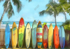 Summer Island Beach Surfboard Backdrop - Gatsby Backdrop