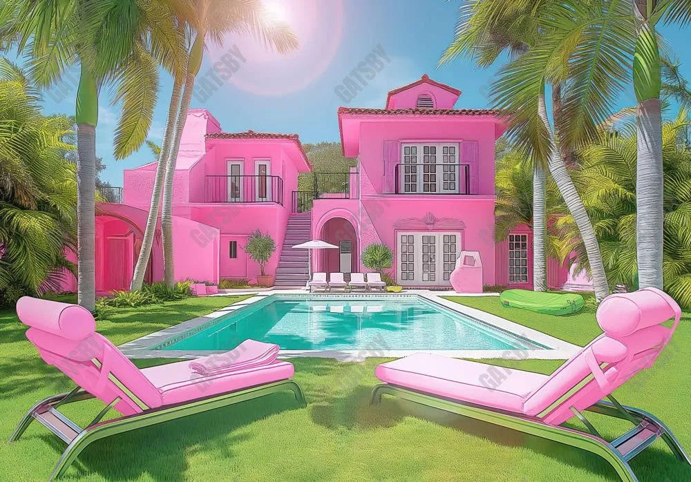 Summer Poolside Vacation Pink Backdrop - Gatsby Backdrop