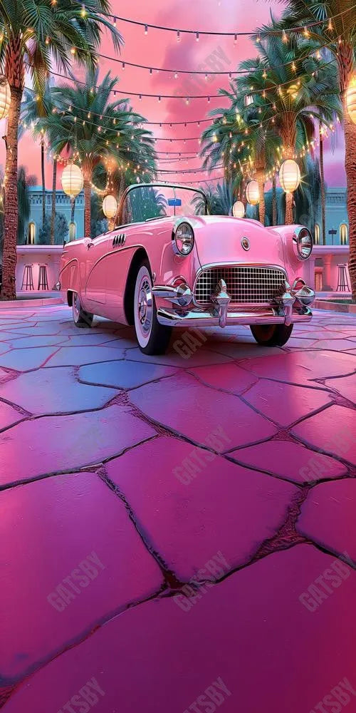 Summer Street Pink Car Photography Backdrop GBSX-99929 - Gatsby Backdrop