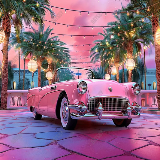 Summer Street Pink Car Photography Backdrop GBSX-99929 - Gatsby Backdrop