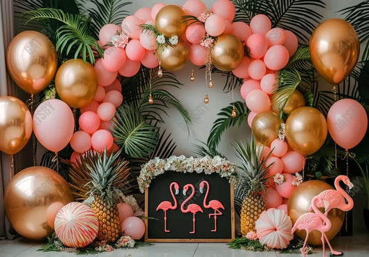 Summer Tropical Flamingo Balloon Arch Backdrop - Gatsby Backdrop