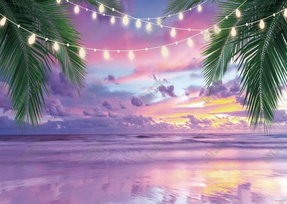 Summer Tropical Purple Sea Beach Backdrop - Gatsby Backdrop