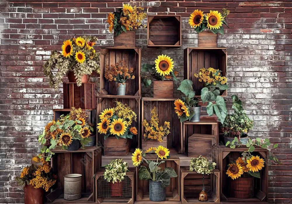 Sunflower Brick Wall Backdrop - Gatsby Backdrop