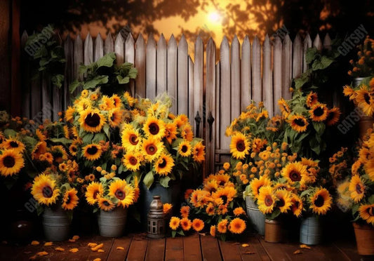 Sunflower Stand Wood Fence Backdrop - Gatsby Backdrop