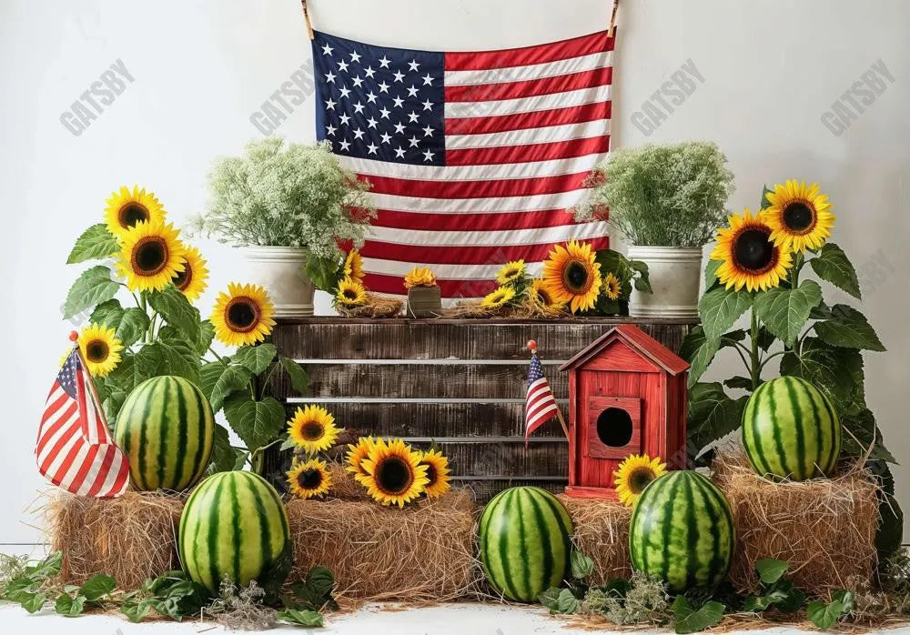 Sunflower Watermelon Patriotic Backdrop - Gatsby Backdrop