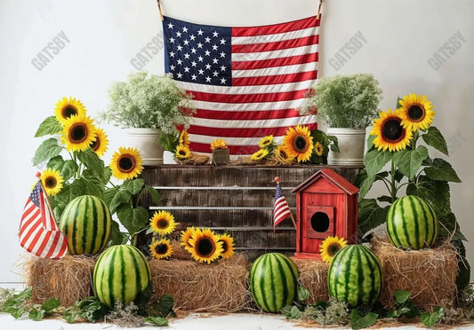 Sunflower Watermelon Patriotic Backdrop - Gatsby Backdrop