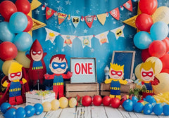 Super Hero Toys Balloons 1st Birthday Backdrop - Gatsby Backdrop